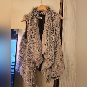 Jolt Faux Fur Shag Vest in Black and Taupe Mix